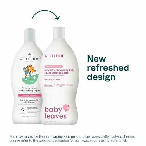 Comparison of old and new design for Attitude baby bottle dishwashing liquid.