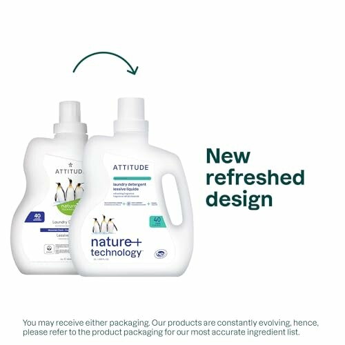 Two bottles of Attitude Nature+ Technology laundry detergent with new refreshed design.