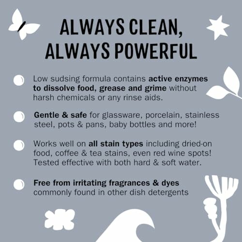 Cleaning product benefits and features list.