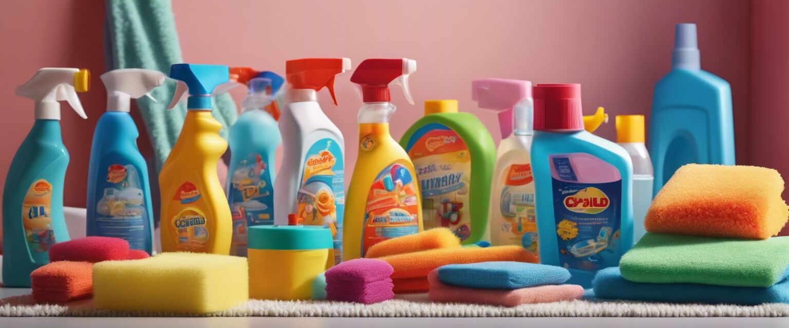 Child-safe cleaning supplies in a kids' room