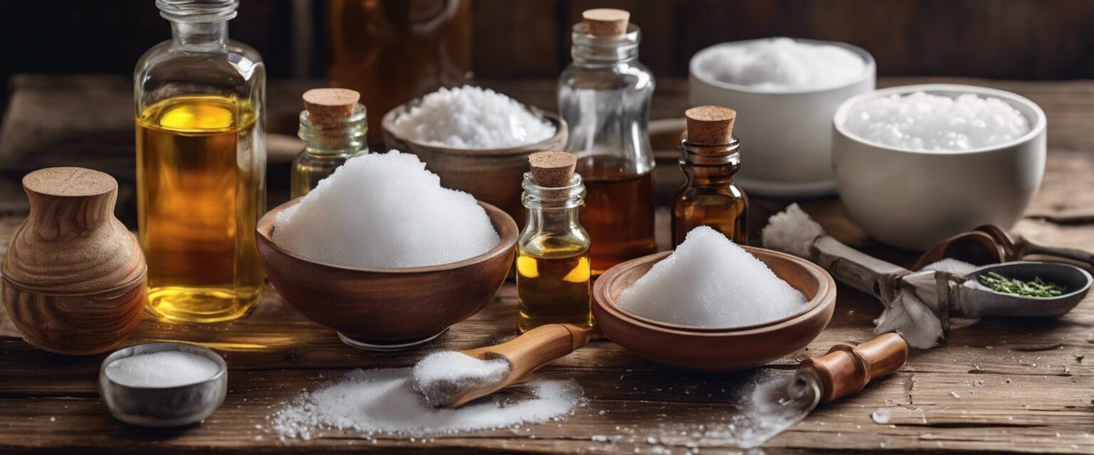 DIY cleaning supplies on wooden table